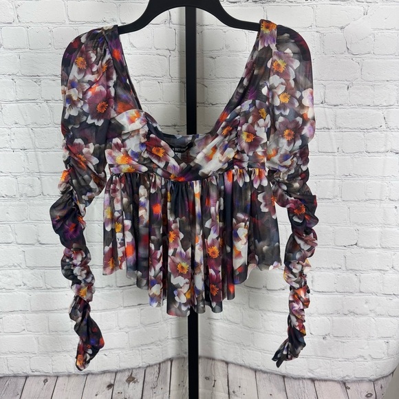 Urban Outfitters Floral Ruched Sleeves Babydoll Top Size Medium - Picture 1 of 9